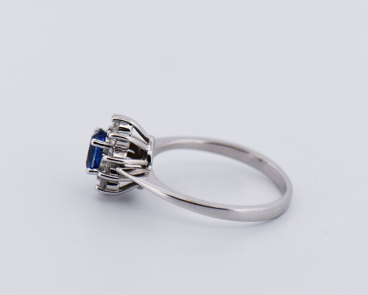 Blue Sapphire & Diamond Halo Ring- Princess Diana Style