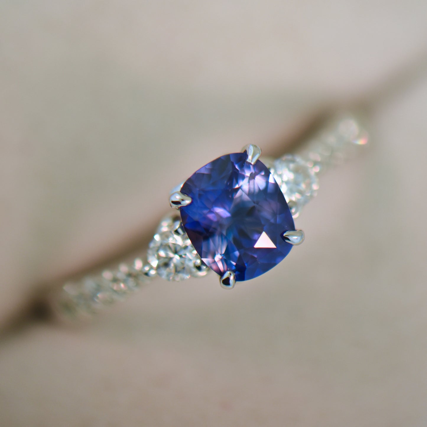 Blue-Violet Color Shift Sapphire Engagement Ring