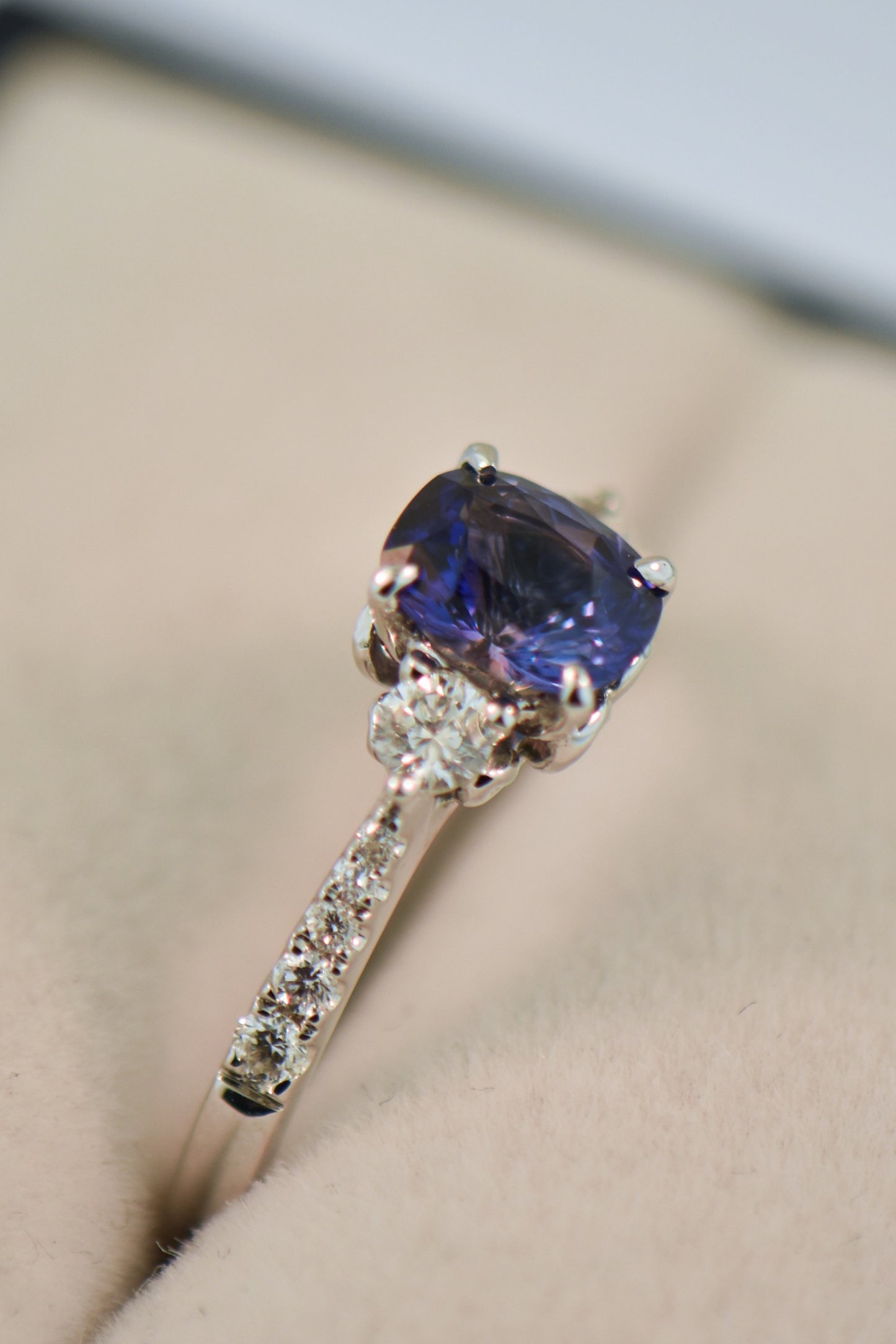 Blue-Violet Color Shift Sapphire Engagement Ring