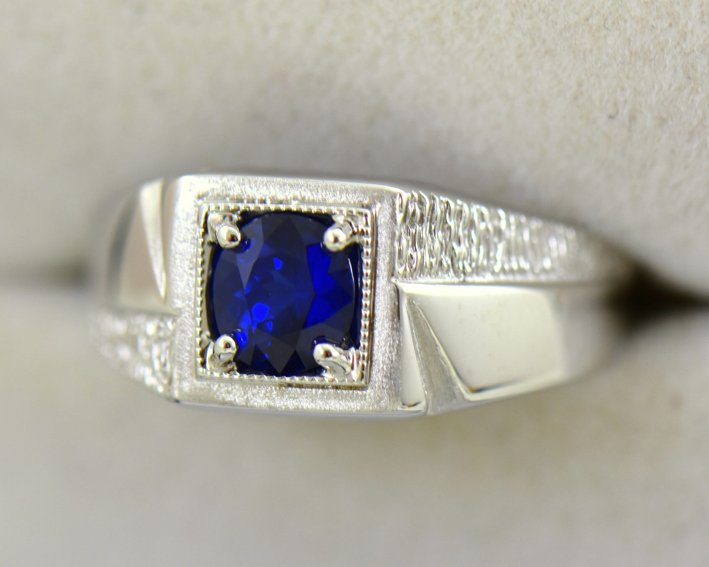 Mid-Century Men's Ring with Deep Blue Sapphire