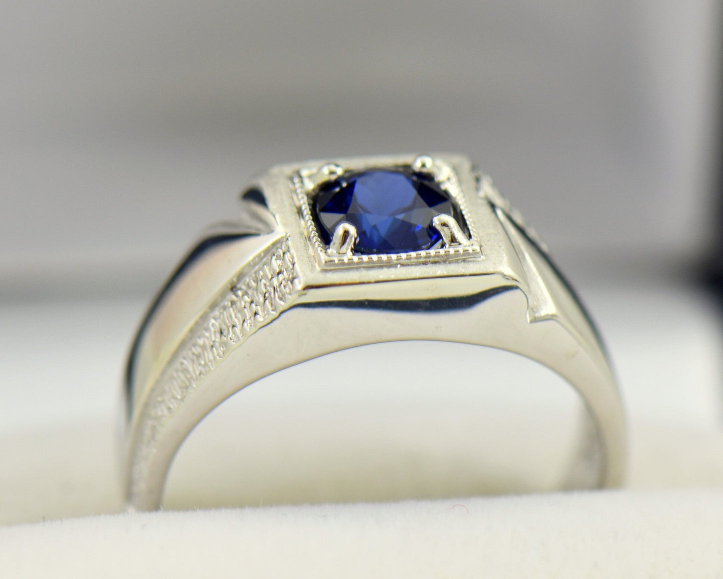 Mid-Century Men's Ring with Deep Blue Sapphire