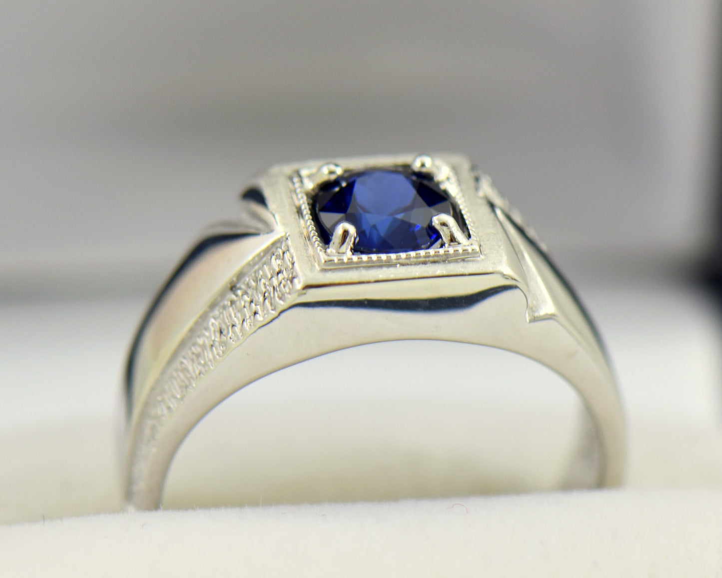 Mid-Century Men's Ring with Deep Blue Sapphire