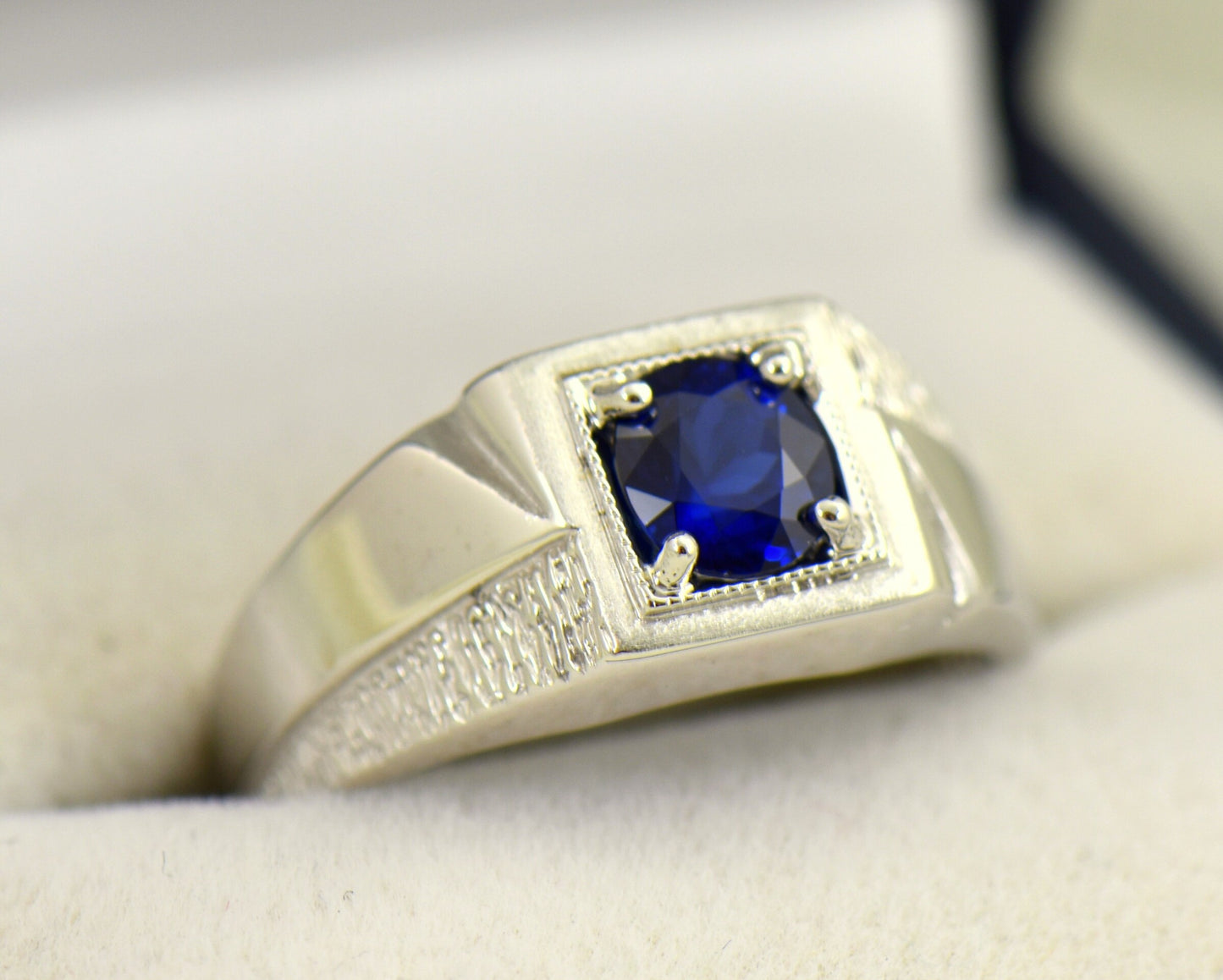 Mid-Century Men's Ring with Deep Blue Sapphire