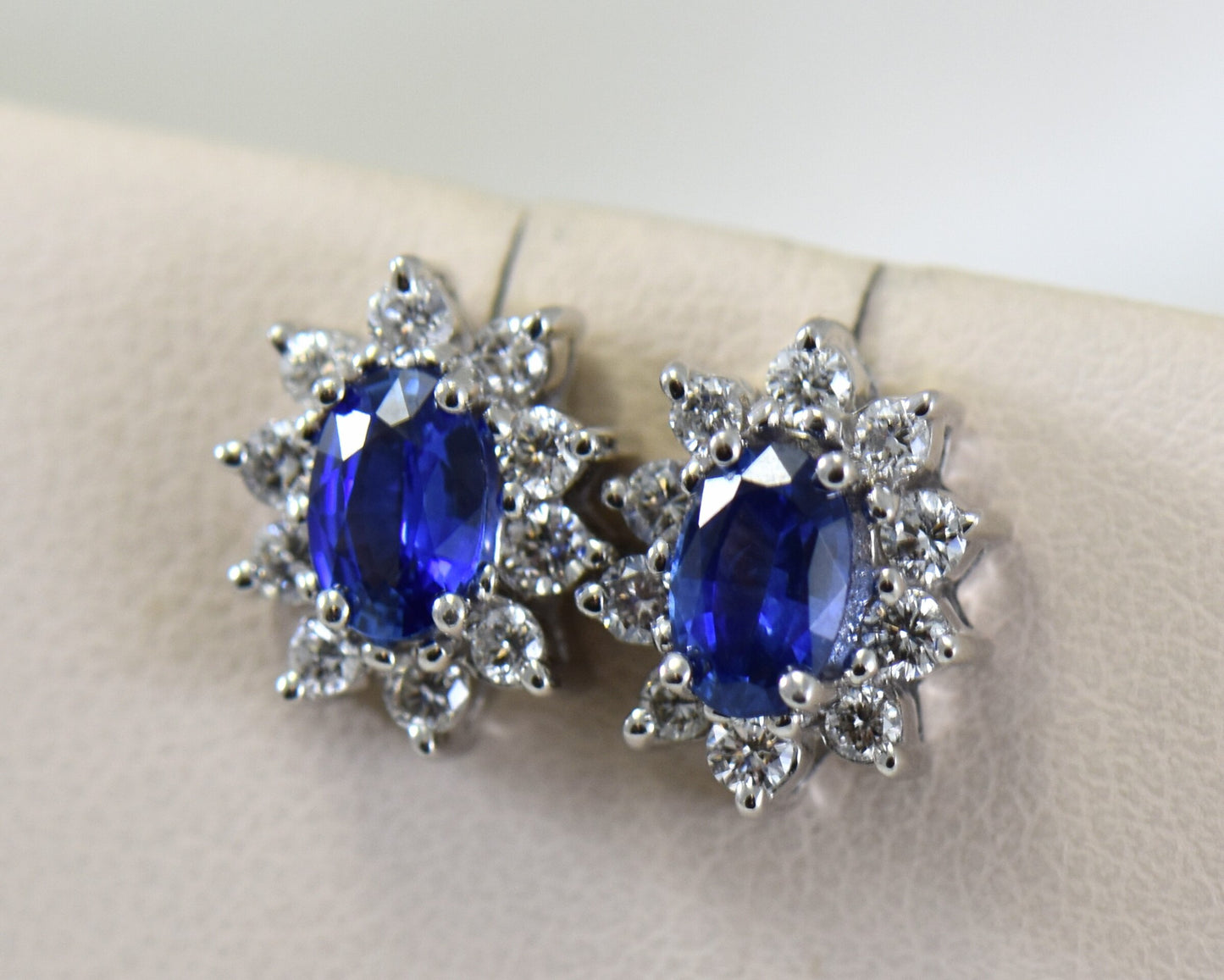 Blue Sapphire & Diamond Diana-Style Stud Earrings