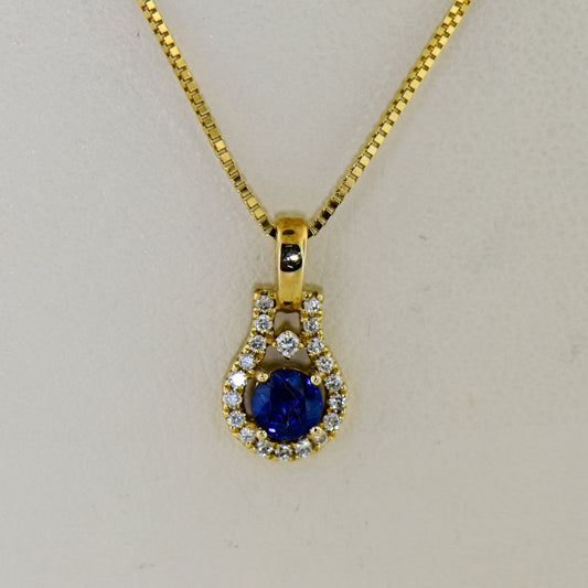Dainty Yellow Gold Blue Sapphire & Diamond Pendant