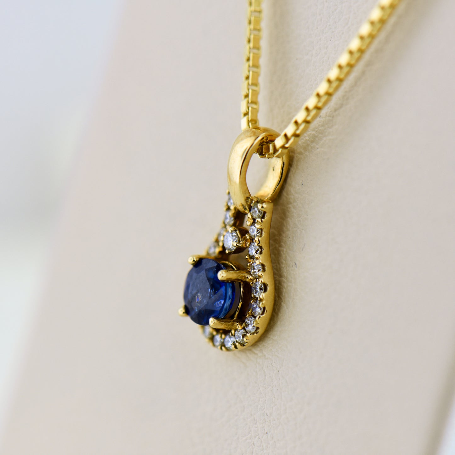 Dainty Yellow Gold Blue Sapphire & Diamond Pendant