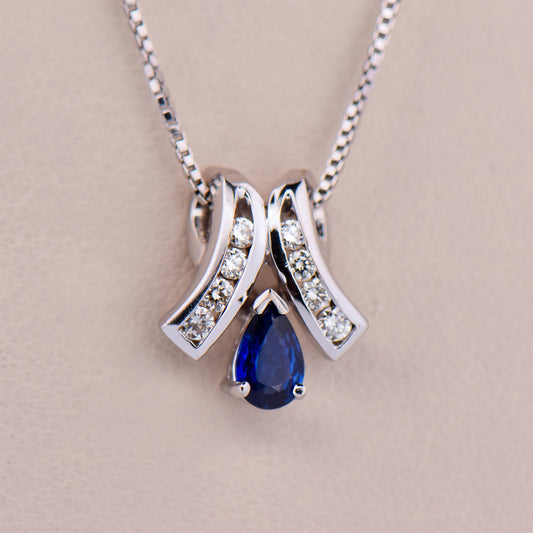 Blue Sapphire and Diamond Slide Pendant in White Gold