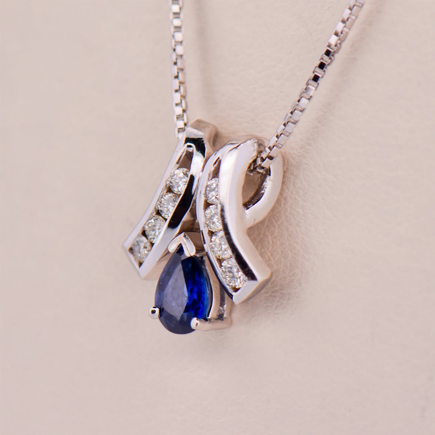 Blue Sapphire and Diamond Slide Pendant in White Gold