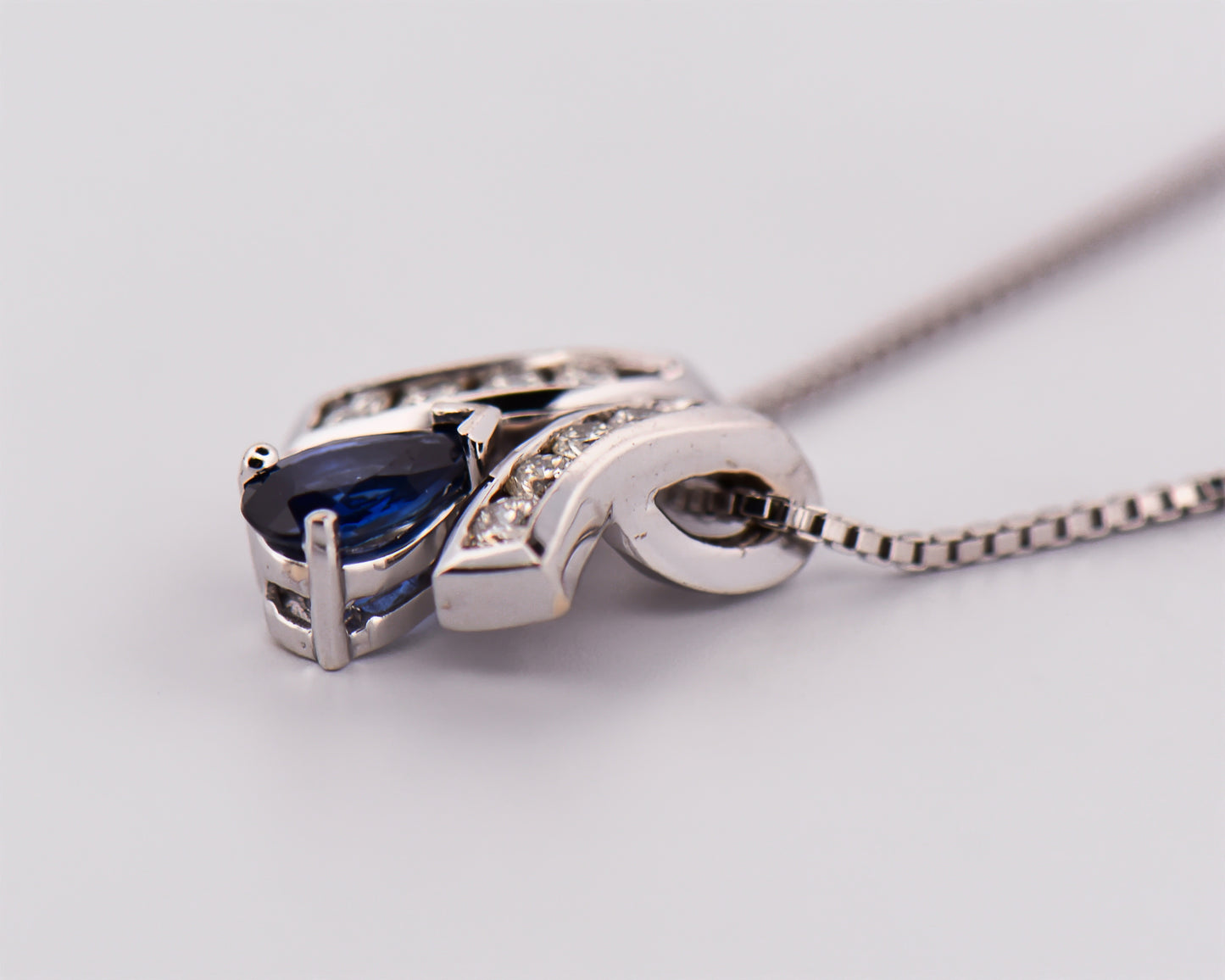 Blue Sapphire and Diamond Slide Pendant in White Gold