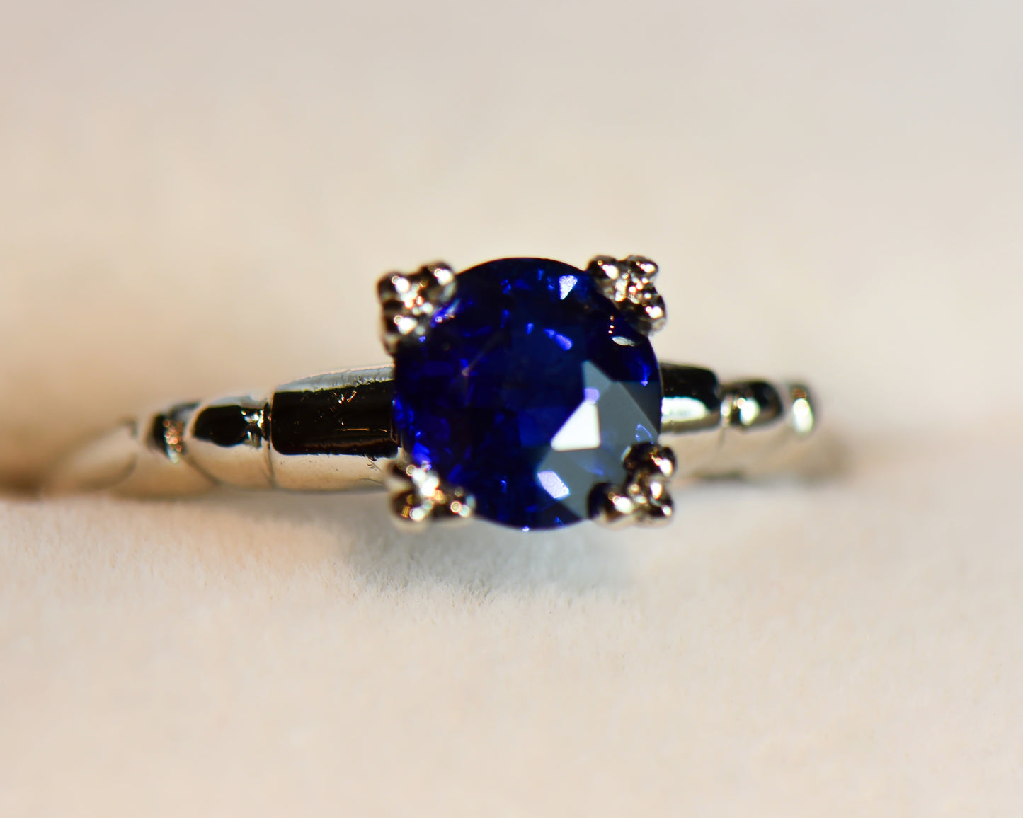 Vintage Sapphire Solitaire Ring in Platinum