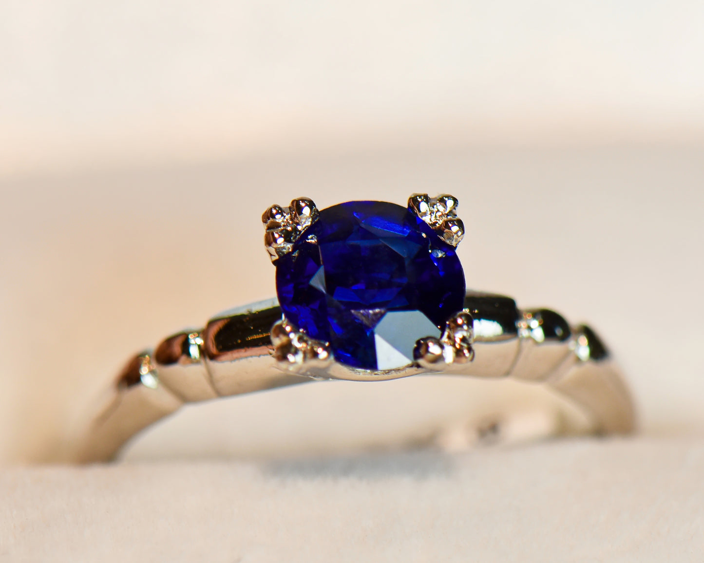 Vintage Sapphire Solitaire Ring in Platinum