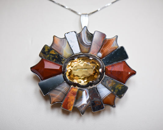 Massive Scottish Agate Pebble Pendant/Brooch with Agate & Cairngorm
