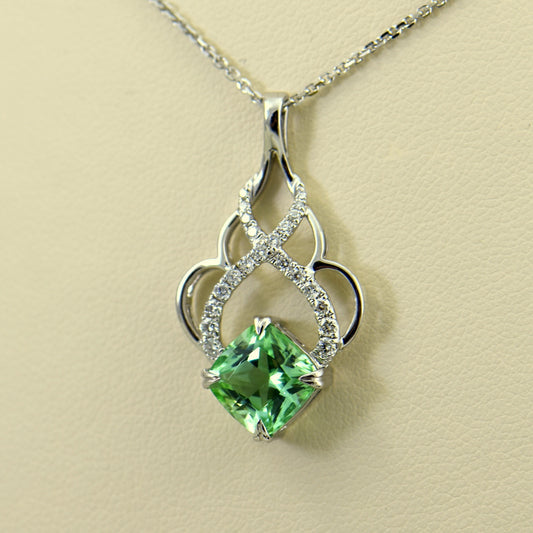 Mint Tourmaline & Diamond Pendant