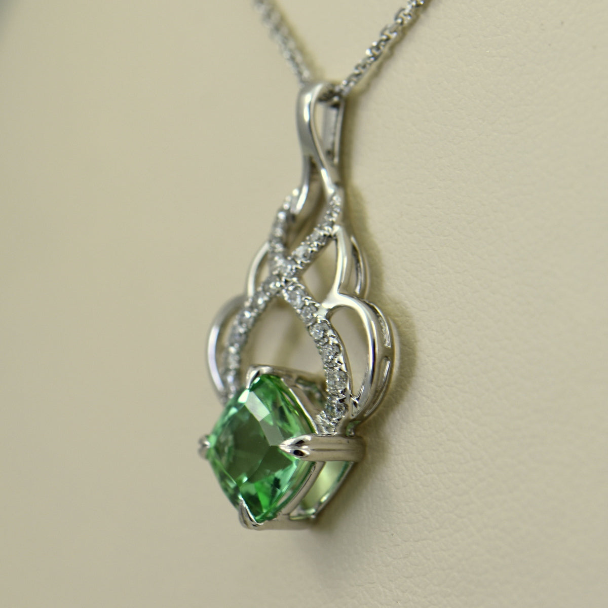 Mint Tourmaline & Diamond Pendant