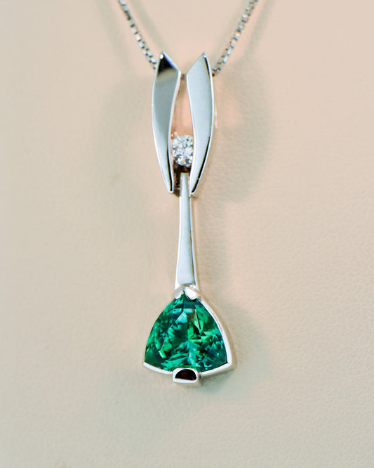Custom White Gold Pendant with Neon Teal Tourmaline