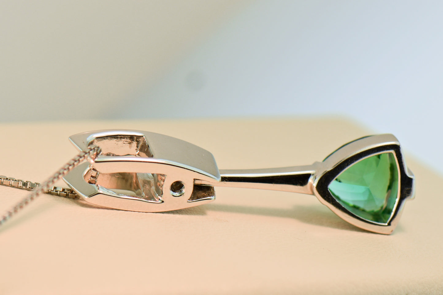 Custom White Gold Pendant with Neon Teal Tourmaline