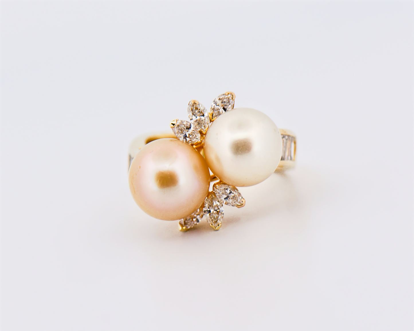 South Sea Pearl and Diamond Spray Ring in Yellow Gold