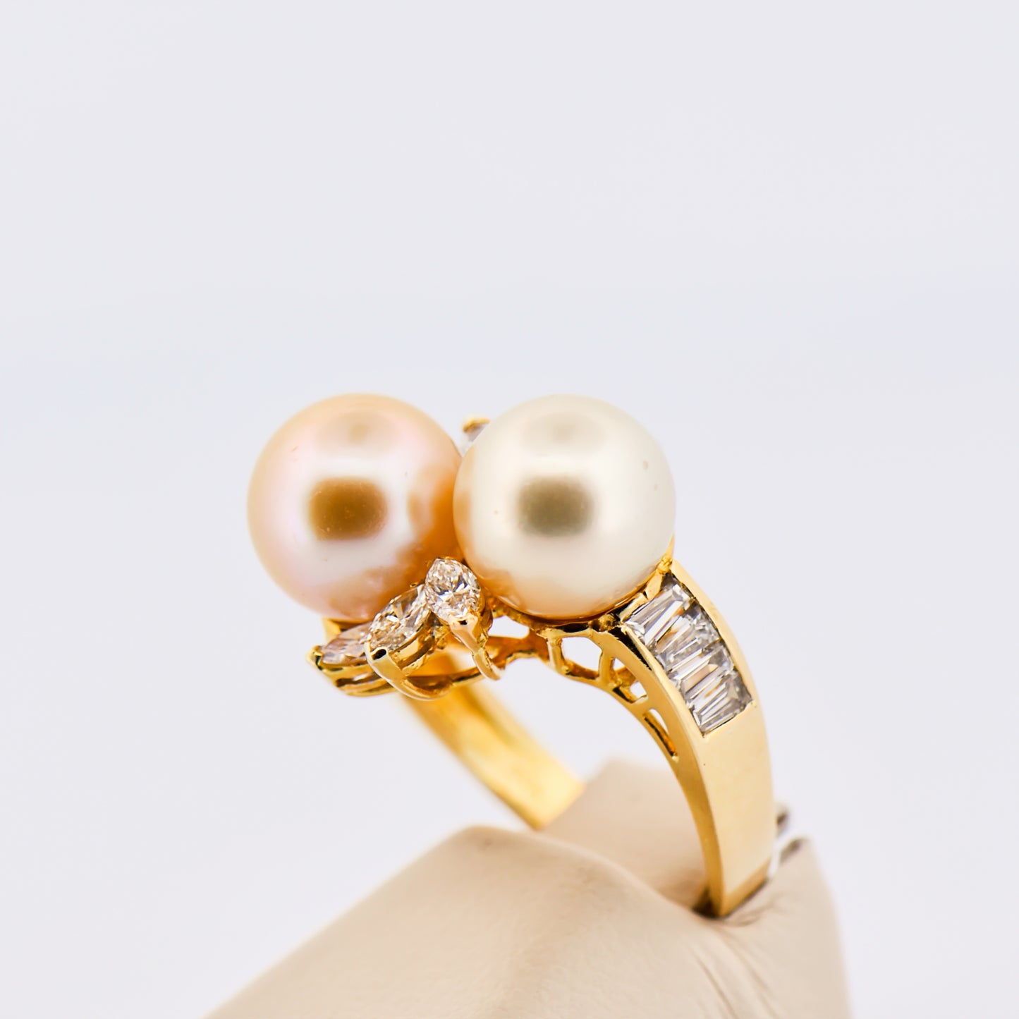 South Sea Pearl and Diamond Spray Ring in Yellow Gold