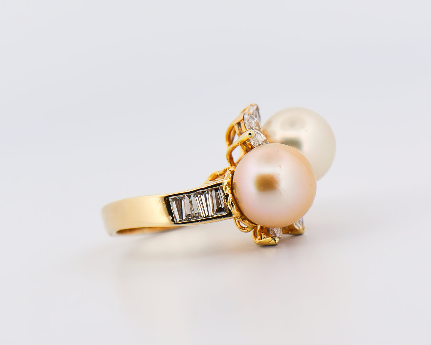 South Sea Pearl and Diamond Spray Ring in Yellow Gold