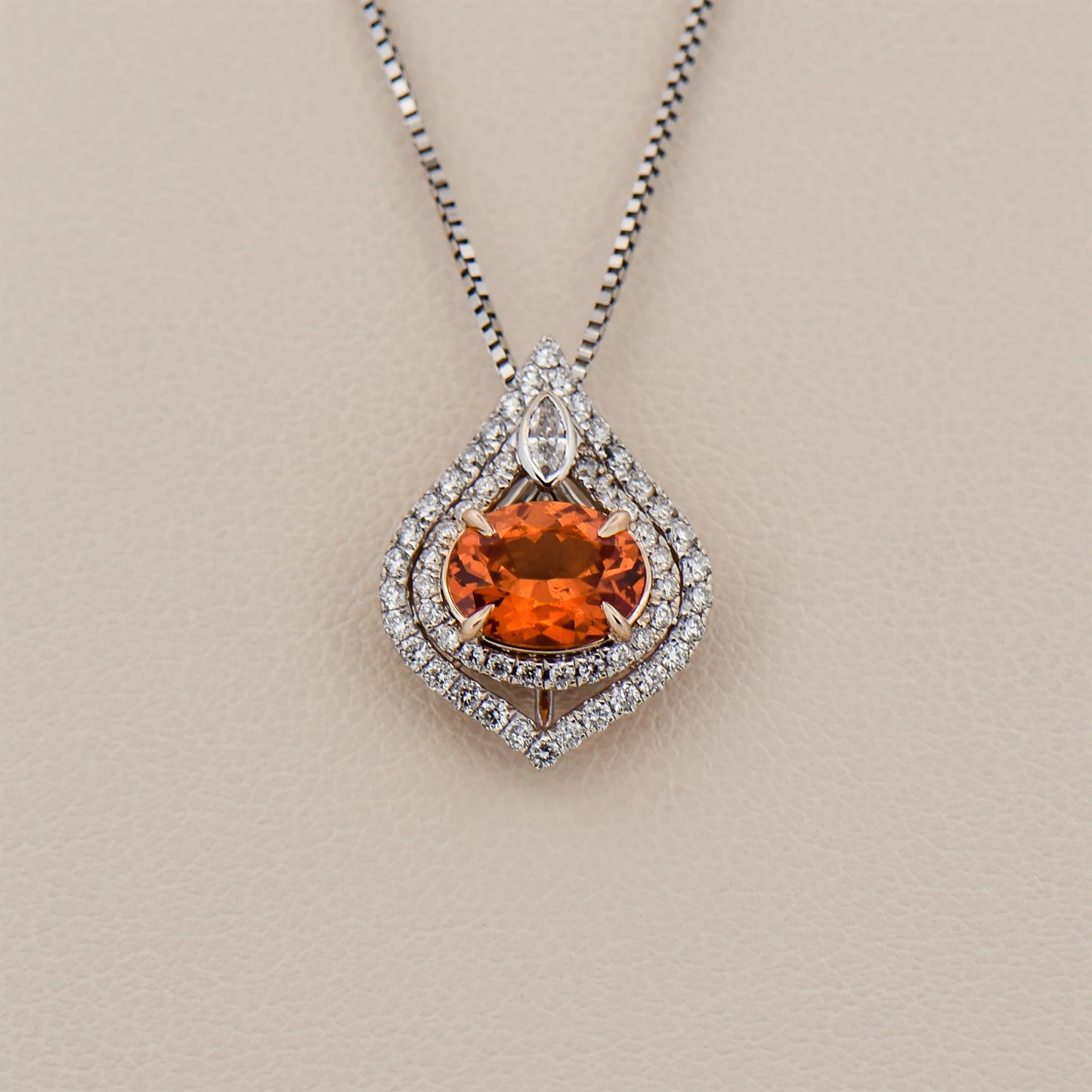 Spessartite and Diamond Pendant in Two-Tone Gold