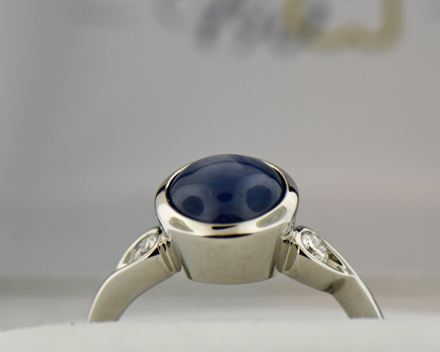 Burmese Blue Star Sapphire Engagement Ring in White Gold