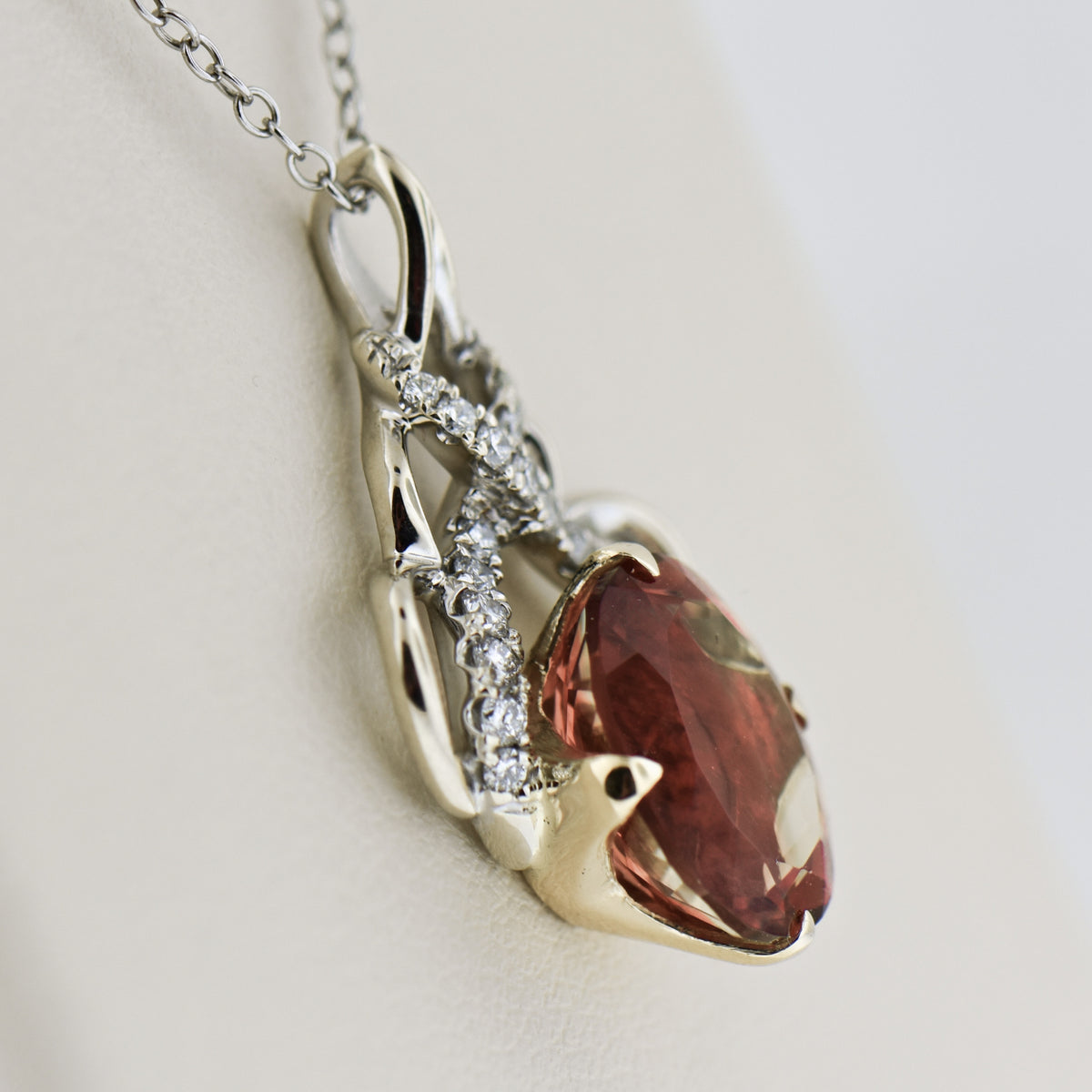 Peachy Orange Oregon Sunstone & Diamond Pendant