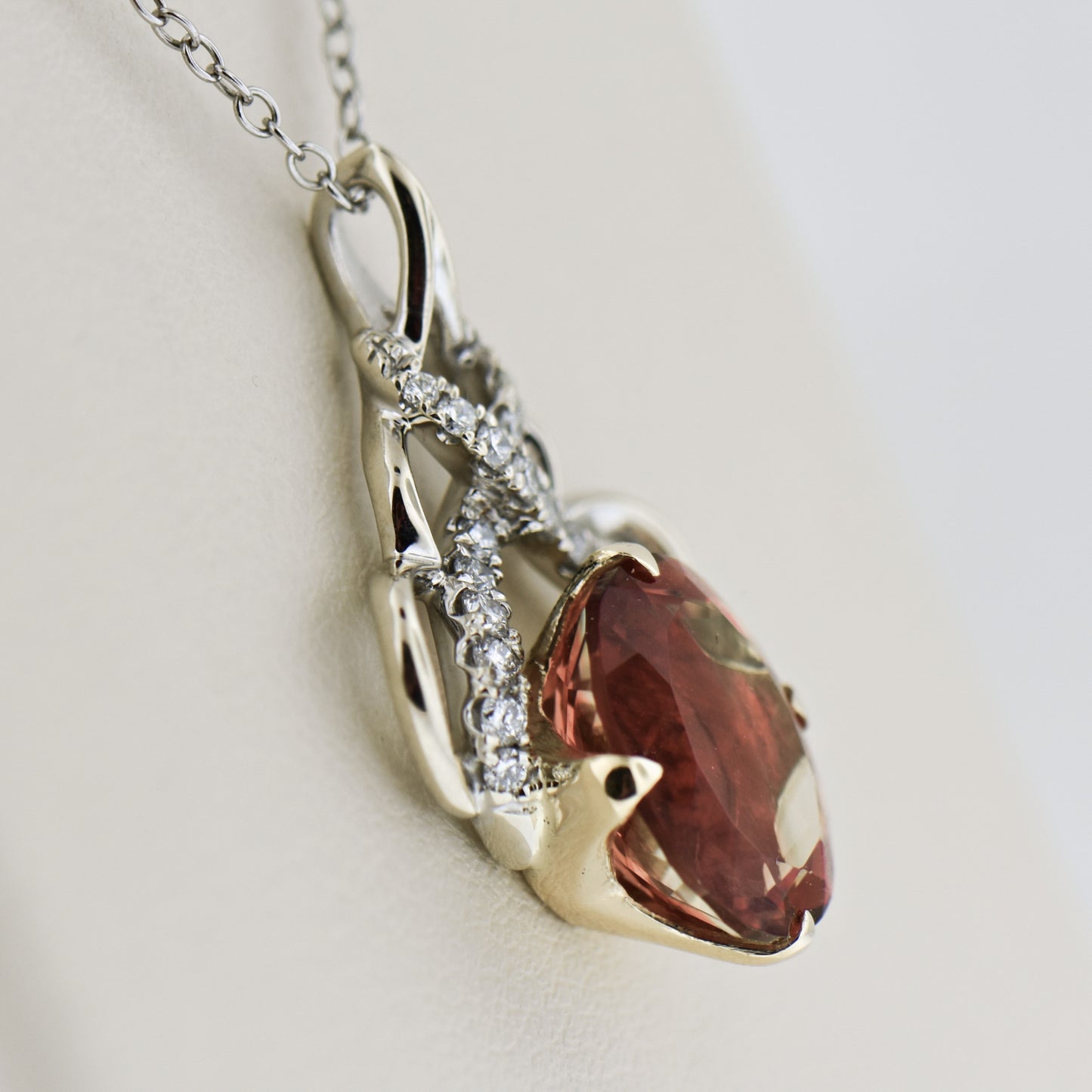 Peachy Orange Oregon Sunstone & Diamond Pendant