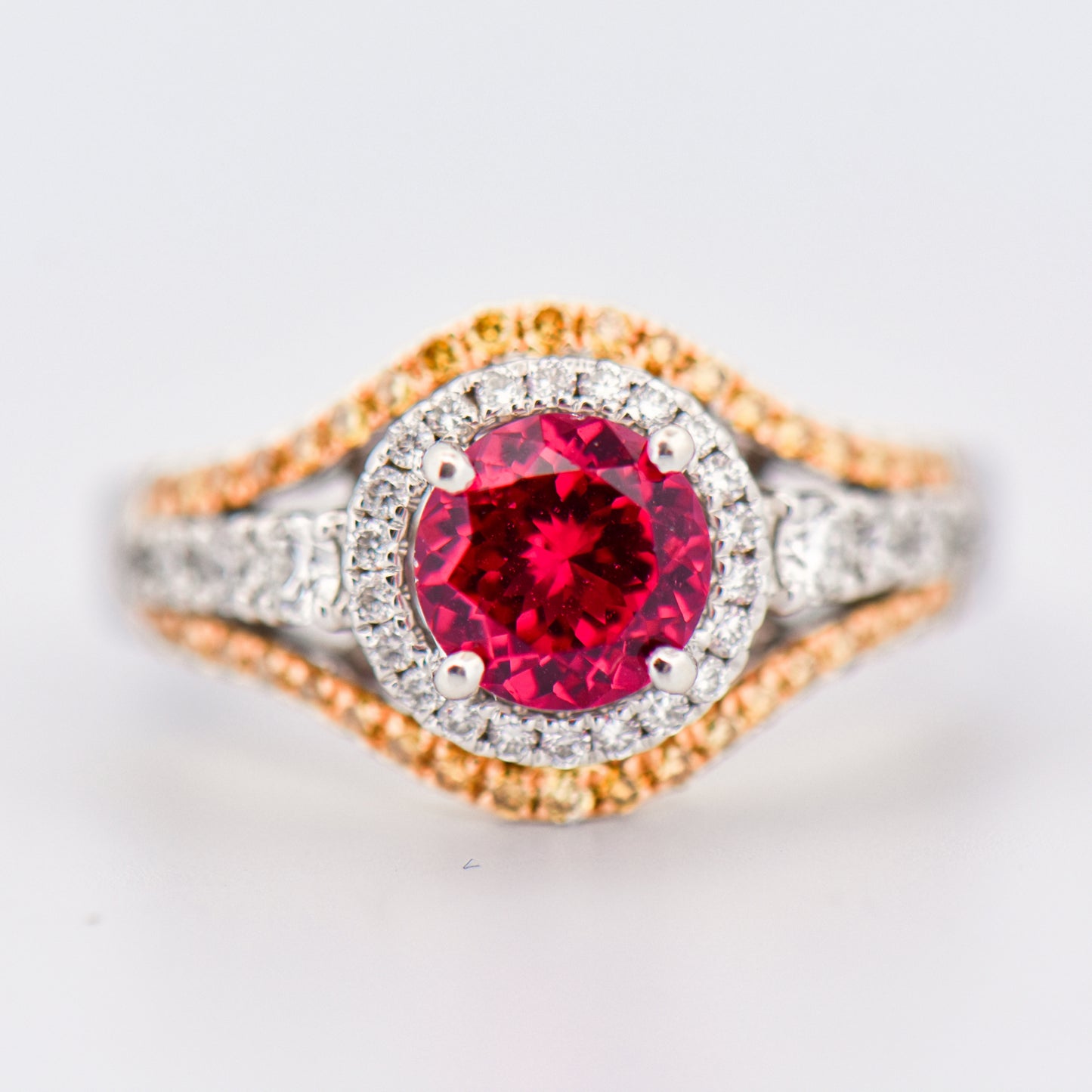 Neon Tanzanian Mahenge Pink Spinel & Yellow Diamond Ring