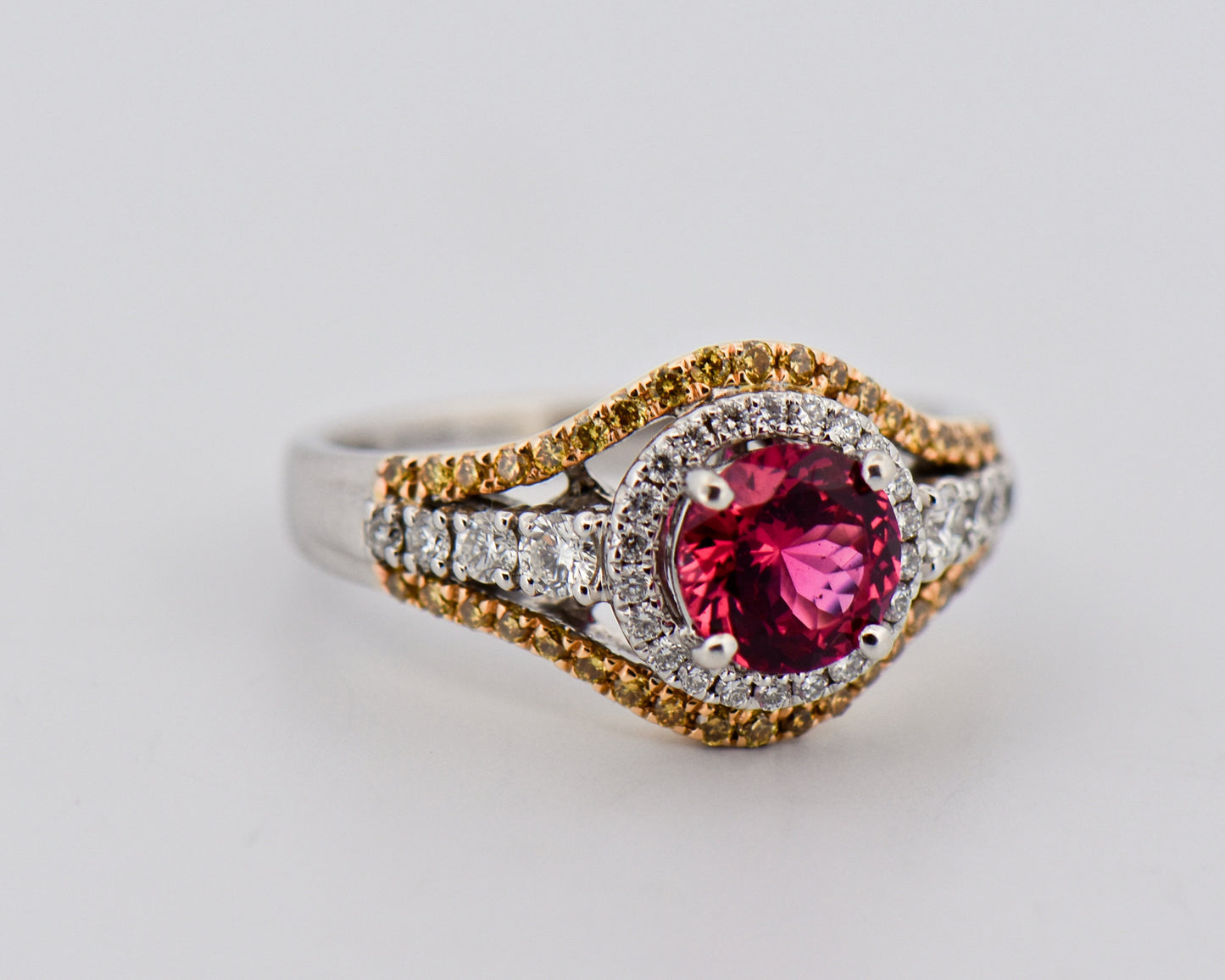 Neon Tanzanian Mahenge Pink Spinel & Yellow Diamond Ring