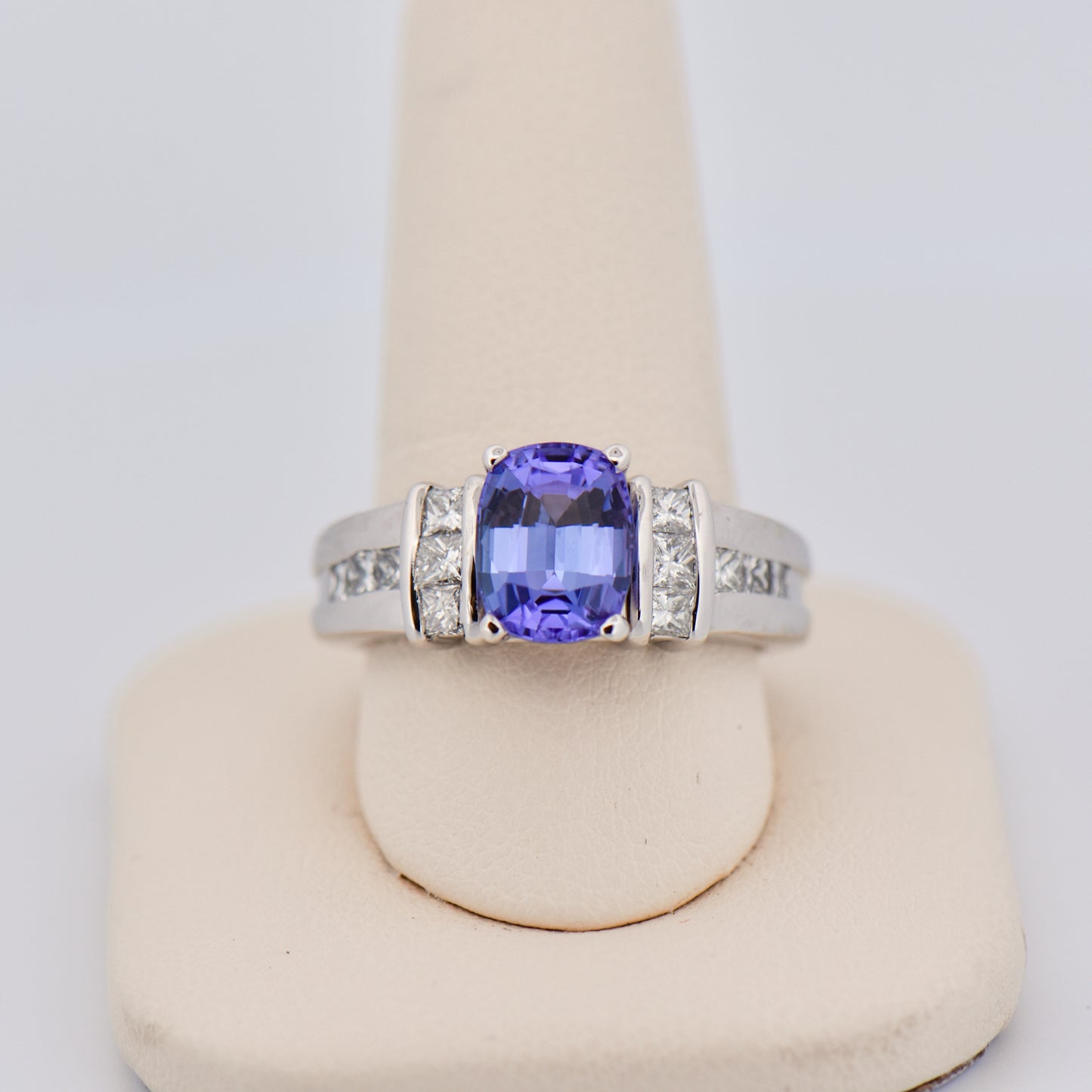 Periwinkle Engagement Ring with Tanzanite & Diamonds