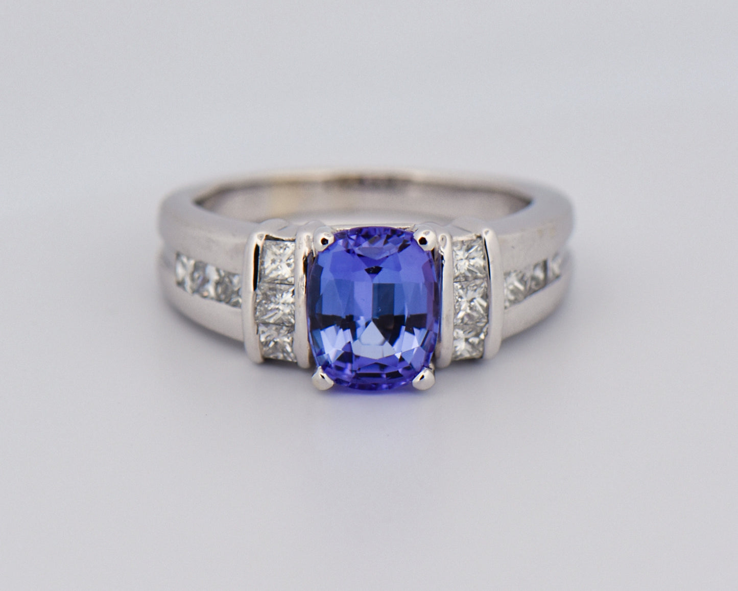 Periwinkle Engagement Ring with Tanzanite & Diamonds