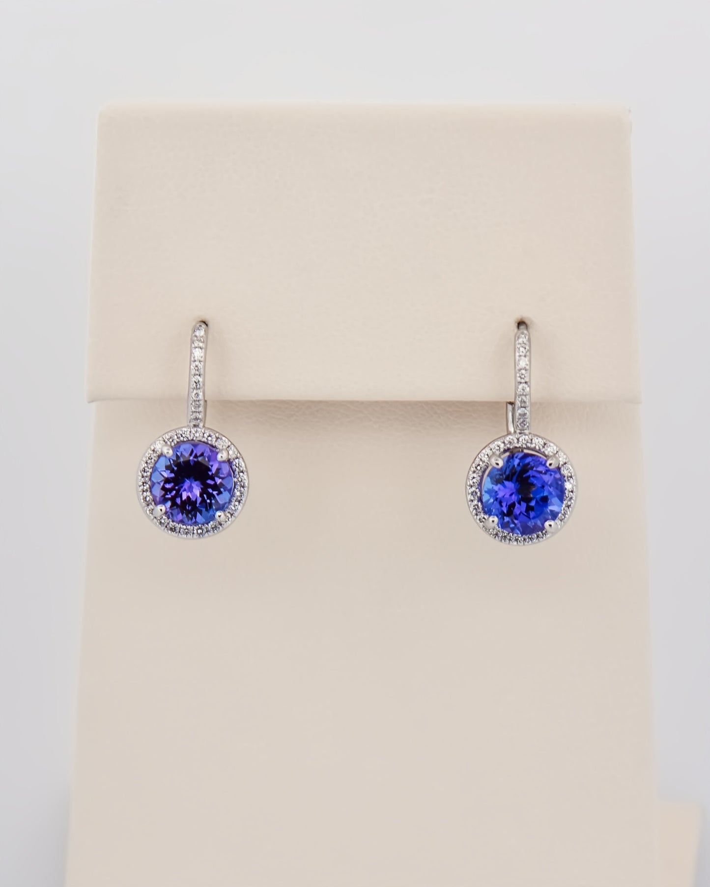 Tanzanite Halo Earrings with Leverbacks