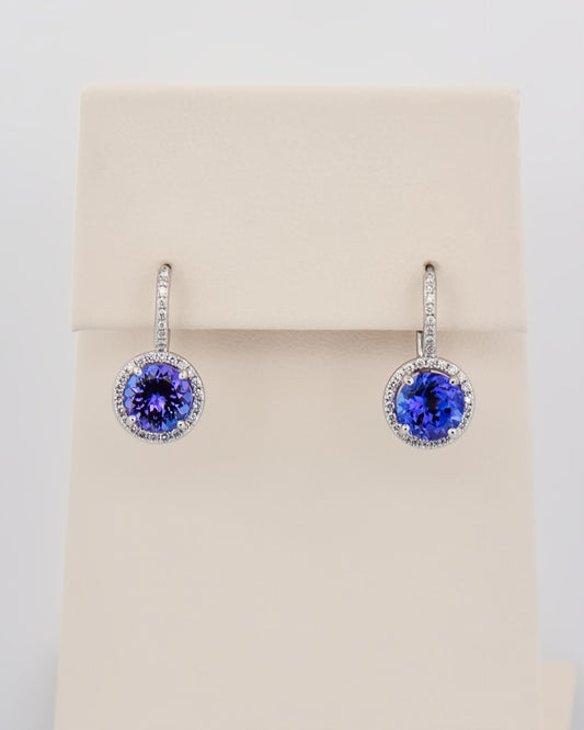 Tanzanite Halo Earrings with Leverbacks