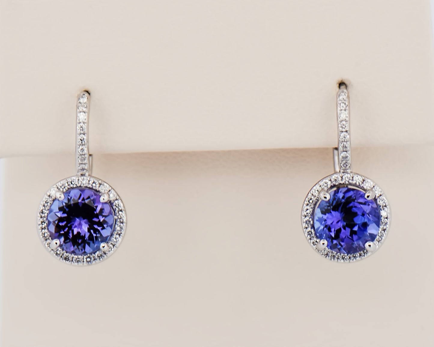 Tanzanite Halo Earrings with Leverbacks