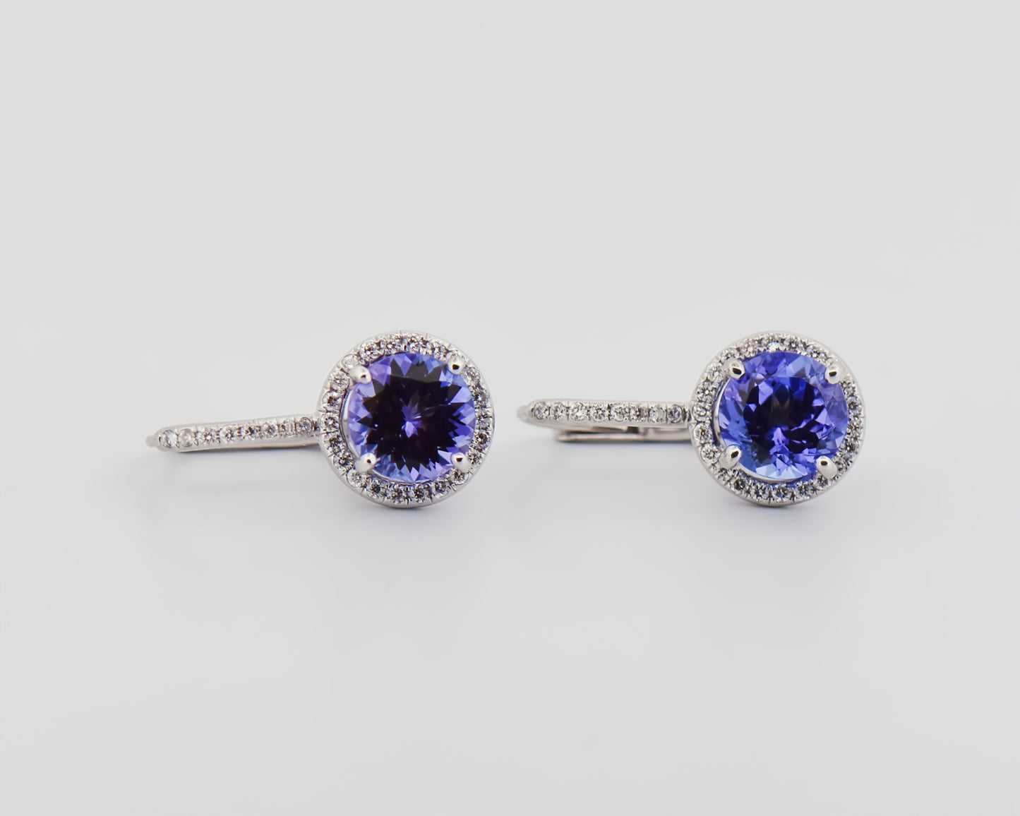 Tanzanite Halo Earrings with Leverbacks