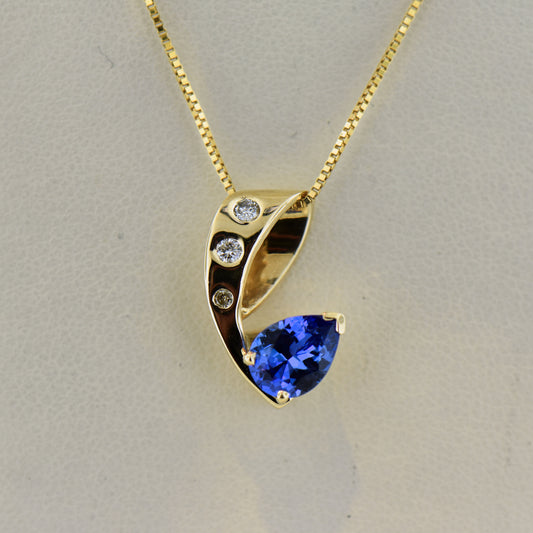 Freeform Pear Shape Tanzanite & Diamond Slide Pendant