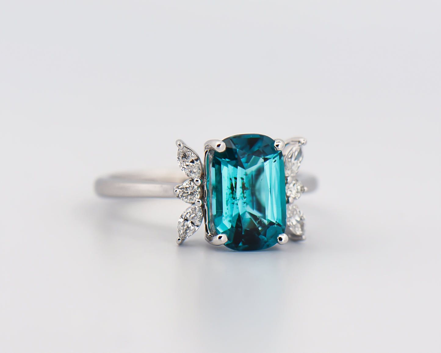 Indicolite Tourmaline and Diamond Ring in White Gold
