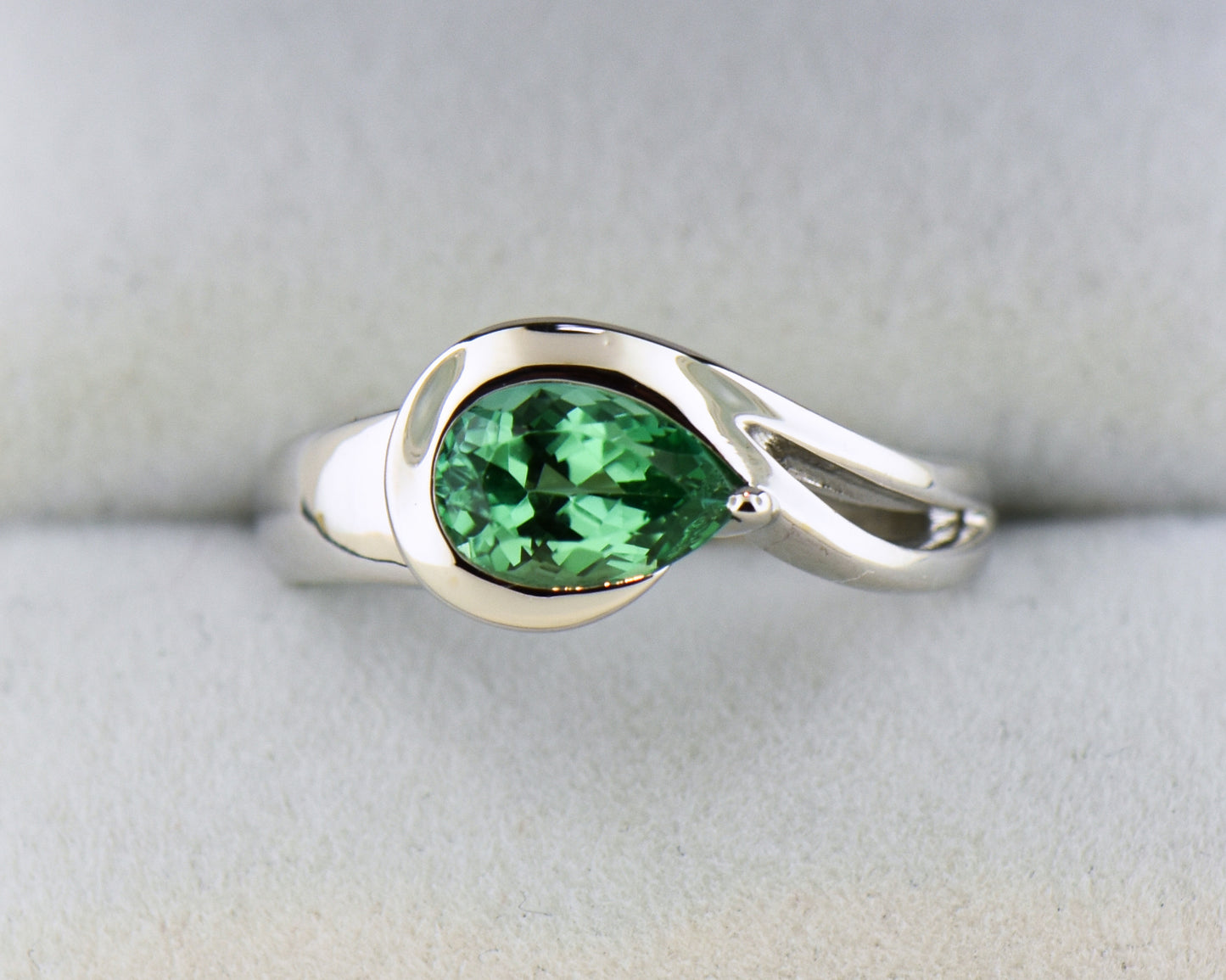 Teal Tourmaline Solitaire Ring in White Gold