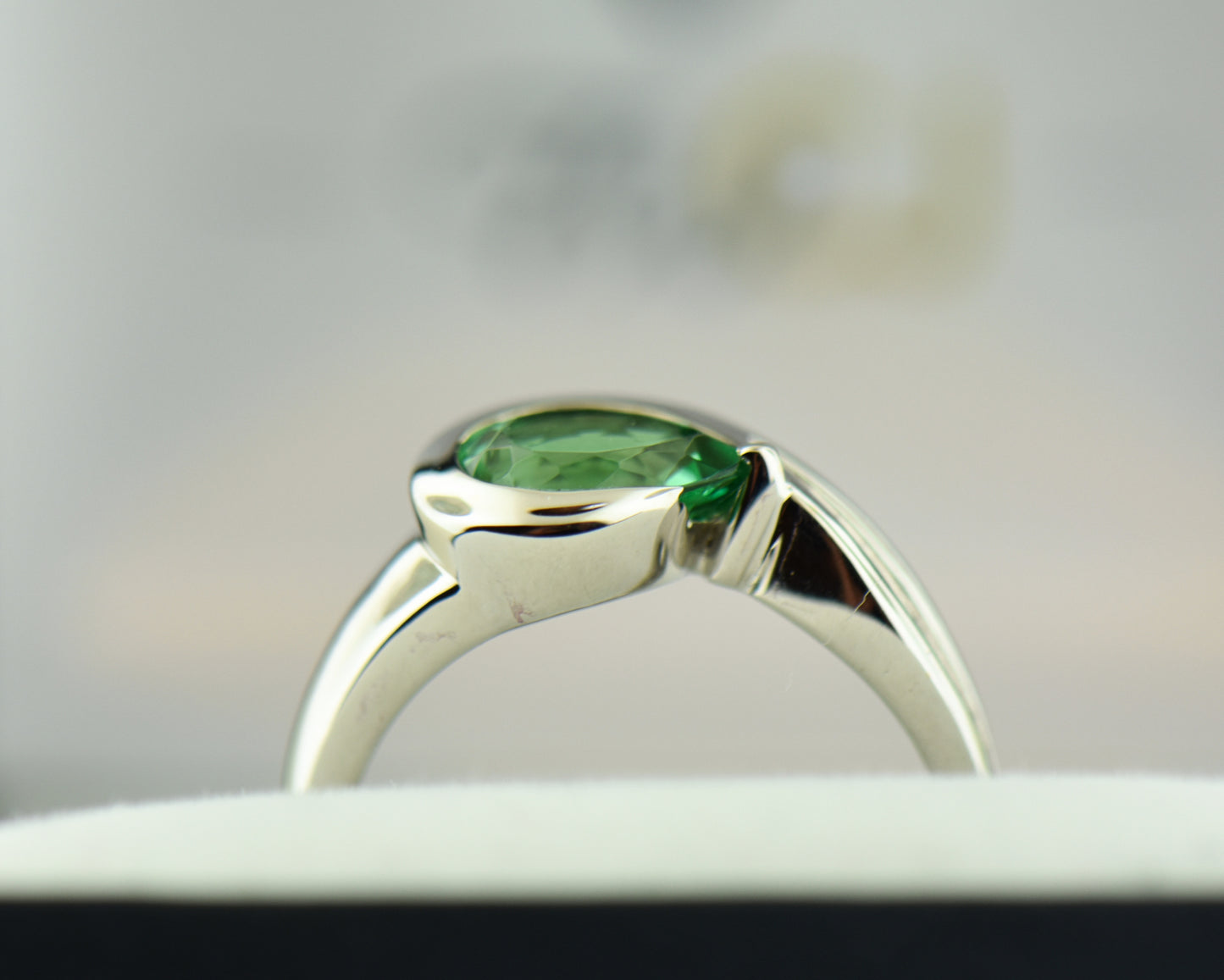 Teal Tourmaline Solitaire Ring in White Gold
