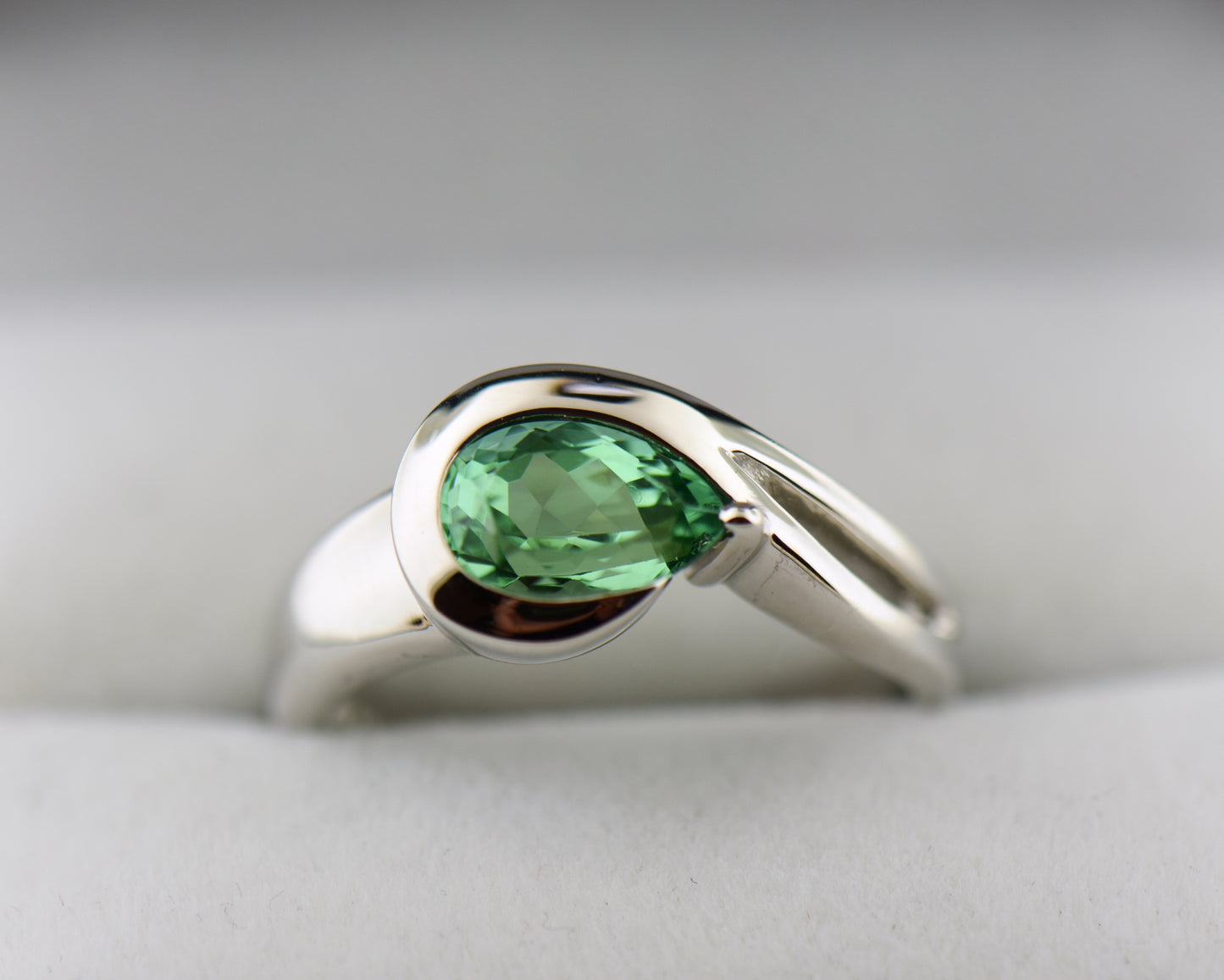 Teal Tourmaline Solitaire Ring in White Gold
