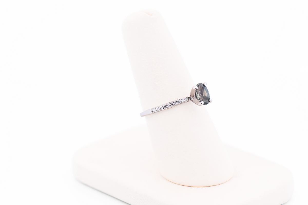 Natural Brazilian Alexandrite & Diamond Engagement Ring in White Gold