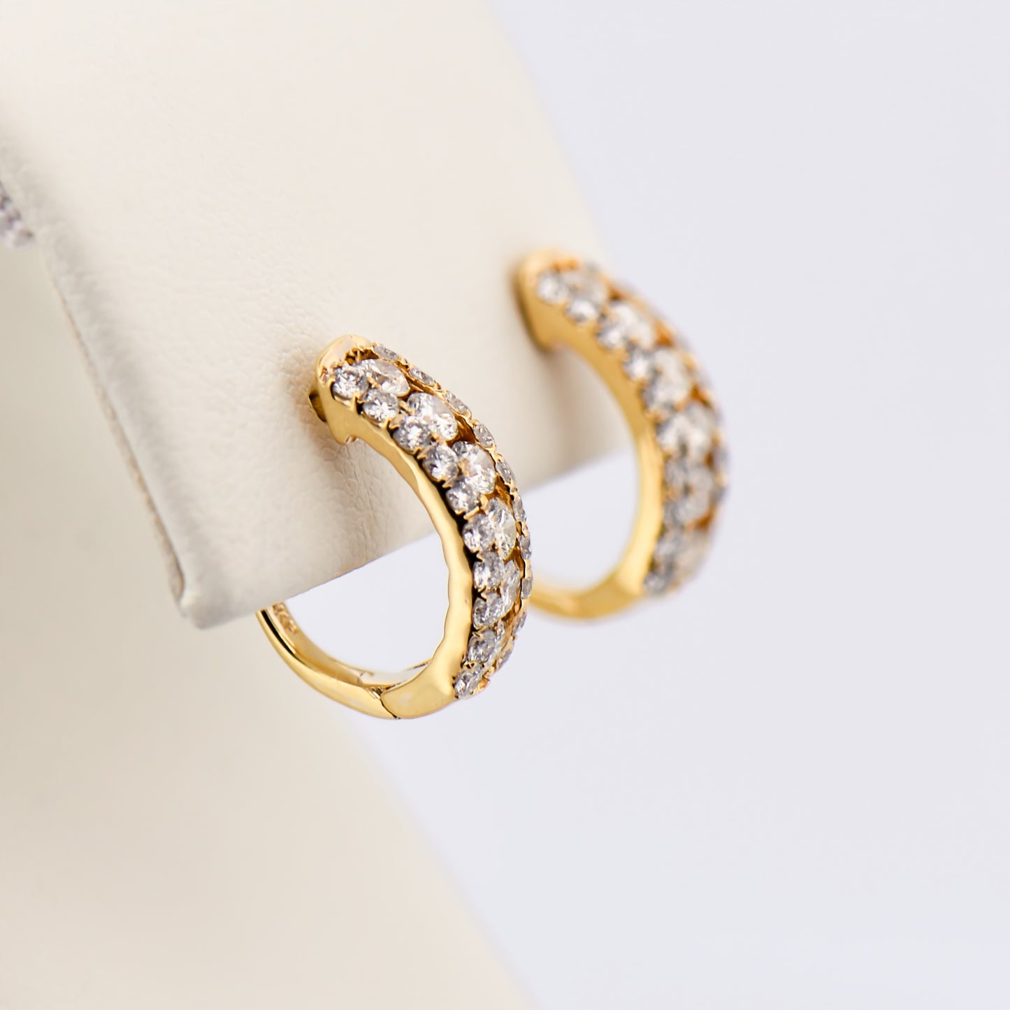 Triple Row Diamond Pavé Hoop Earrings in Yellow Gold