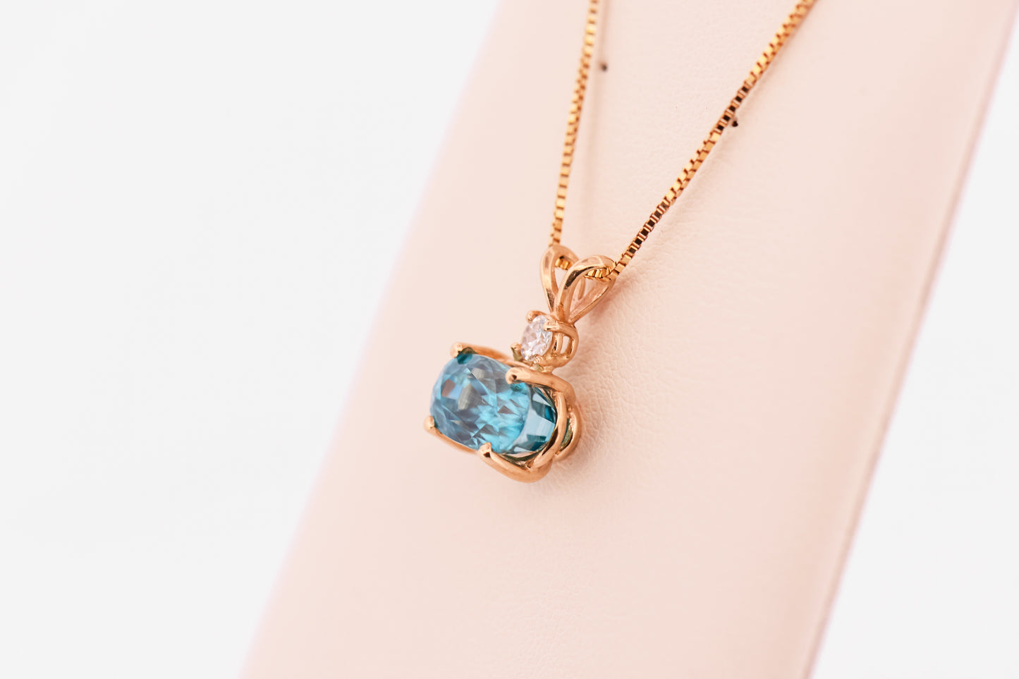 Top Gem Blue Zircon & Diamond Pendant - December Birthstone