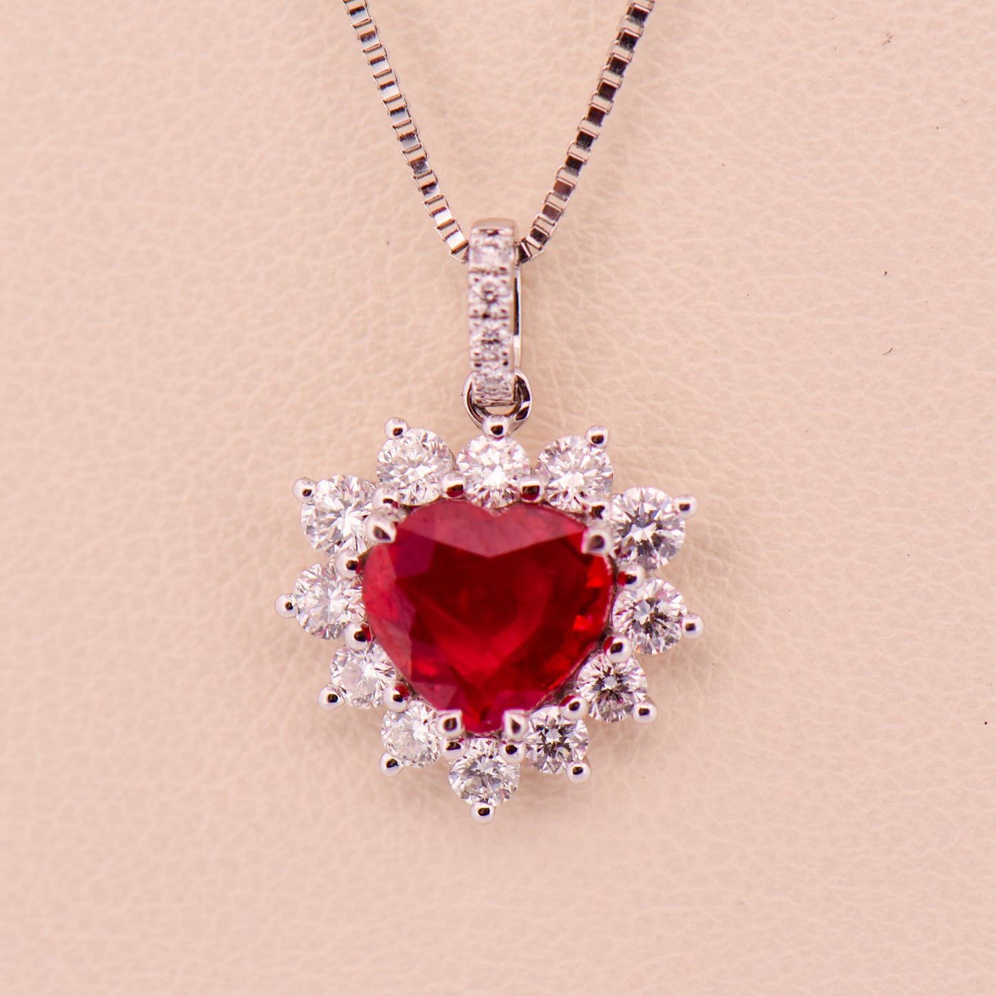 Romantic Natural Ruby & Diamond Heart Necklace