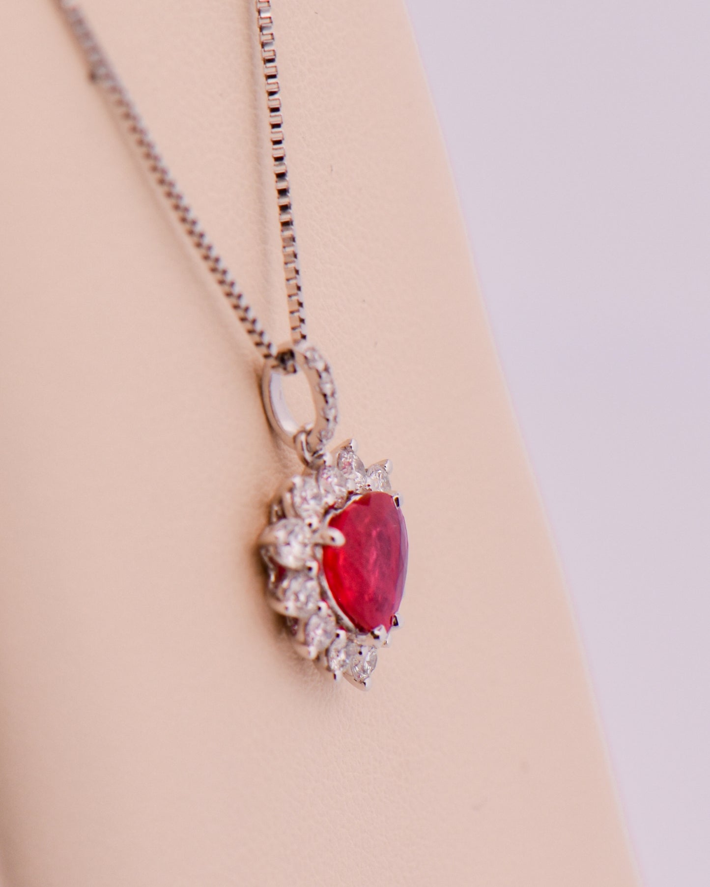 Romantic Natural Ruby & Diamond Heart Necklace