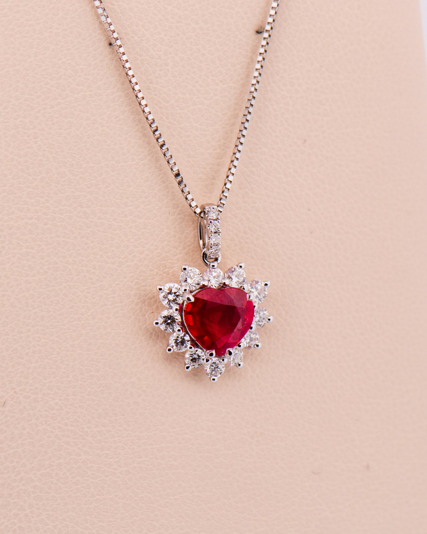 Romantic Natural Ruby & Diamond Heart Necklace