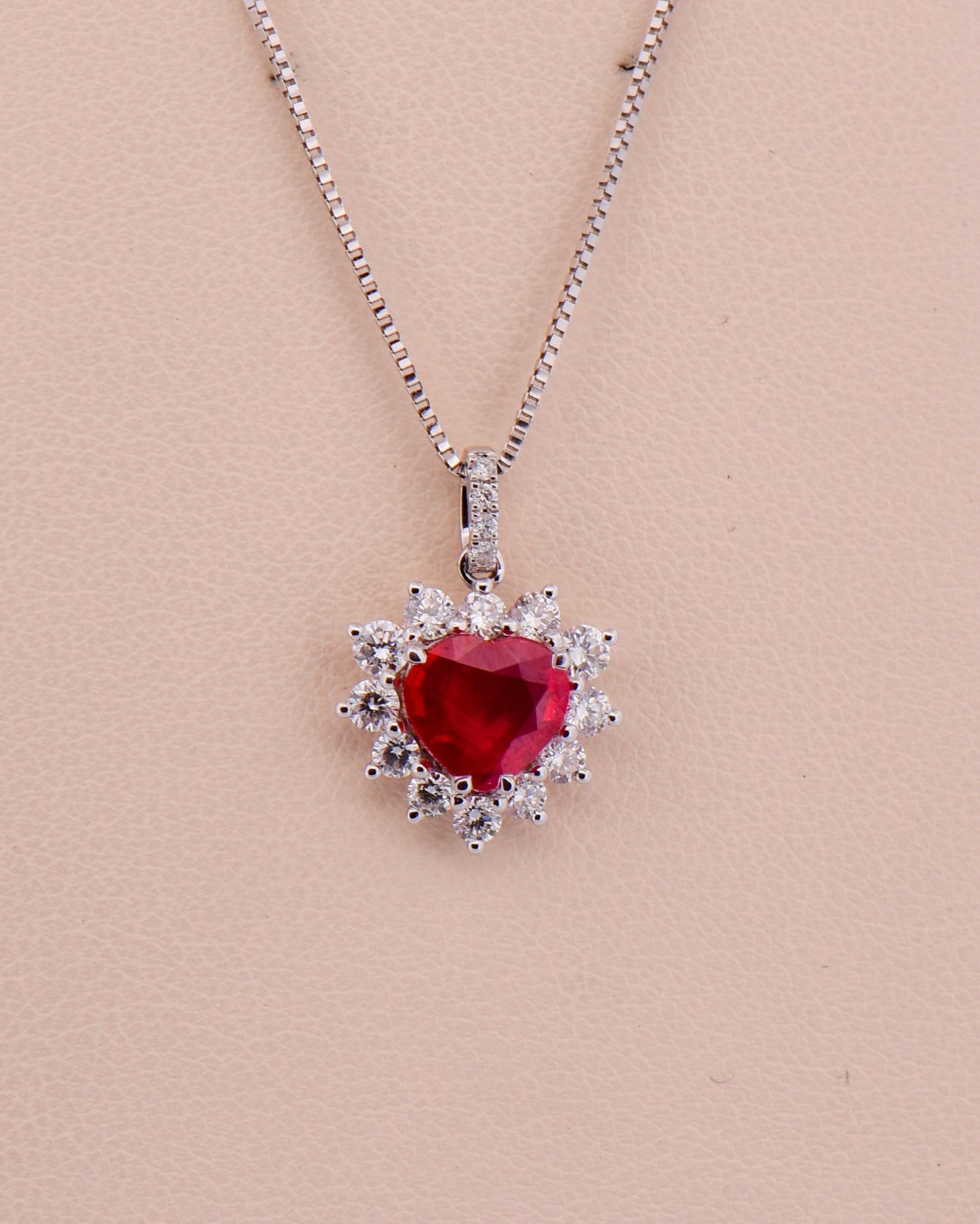Romantic Natural Ruby & Diamond Heart Necklace