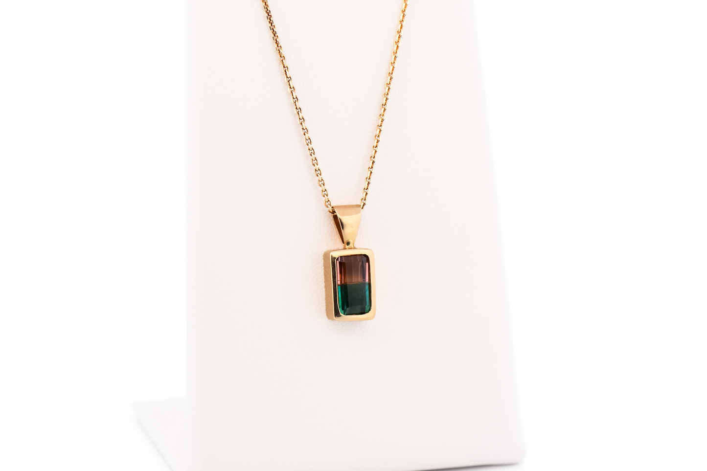 Top Quality Green & Pink Watermelon Tourmaline Pendant in 14k Yellow Gold