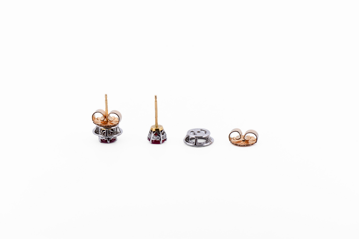 Top Quality Natural Ruby Stud Earrings with Diamond Jackets - "Pigeon's Blood Rubies"