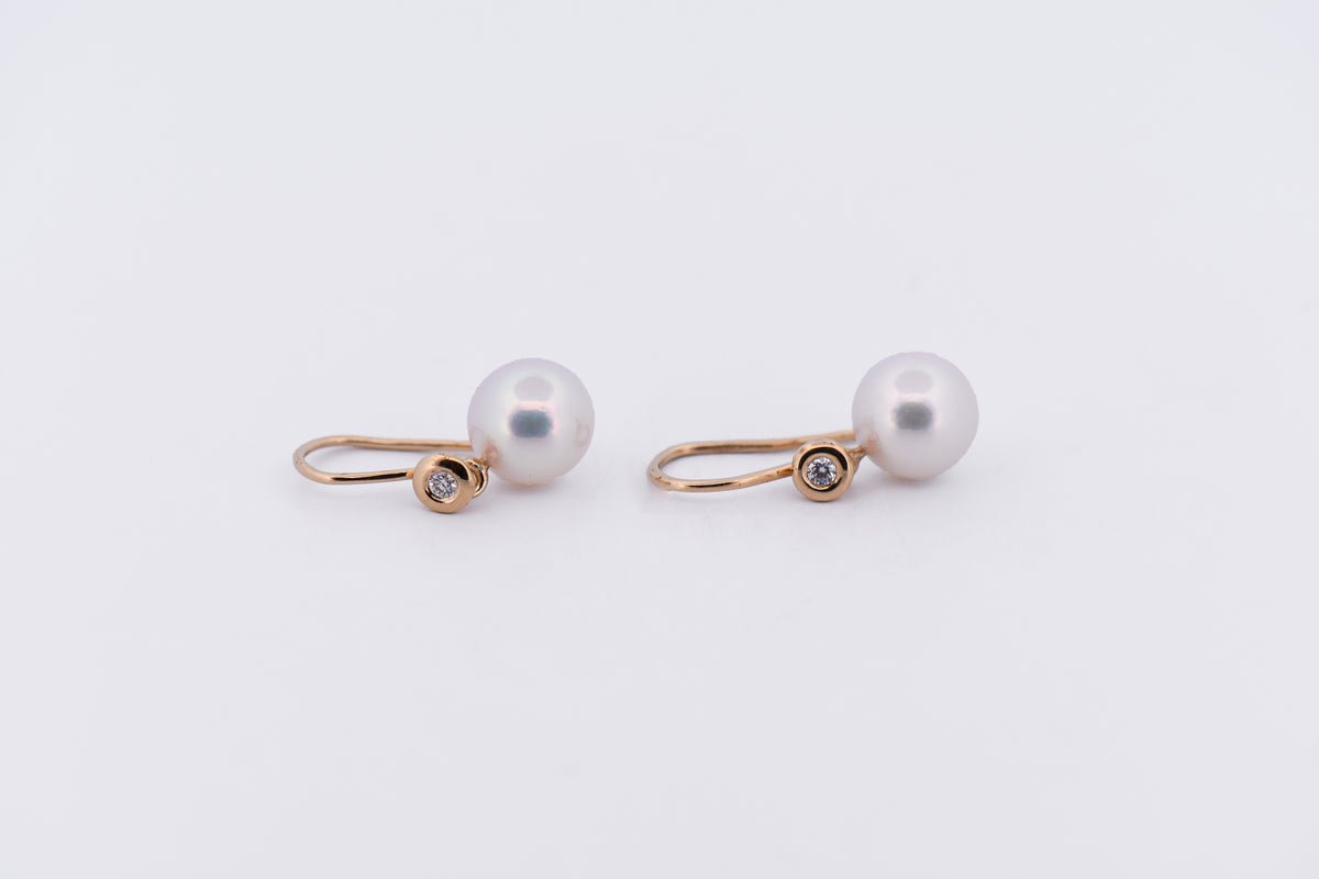 Top Quality Rosy White Akoya Pearl Earrings on French Hooks